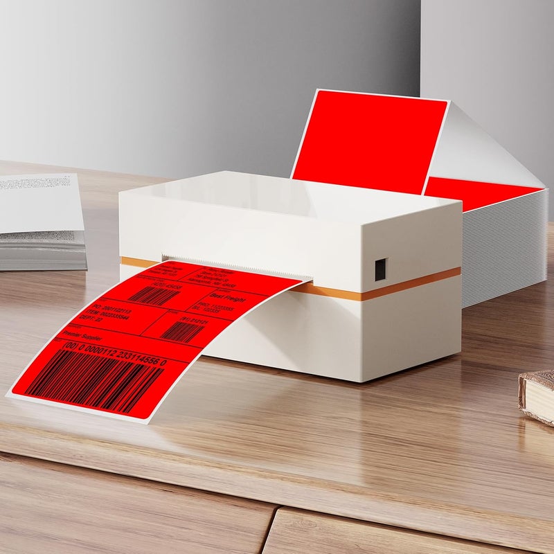 YIKIADA Red Shipping Thermal Labels 4 × 6 Inch Vinyl Self-Adhesive Fanfold Direct Stickers Waterproof Perforated Printer Decal for Office Warehouse Home Address 250 PCS - Image 2